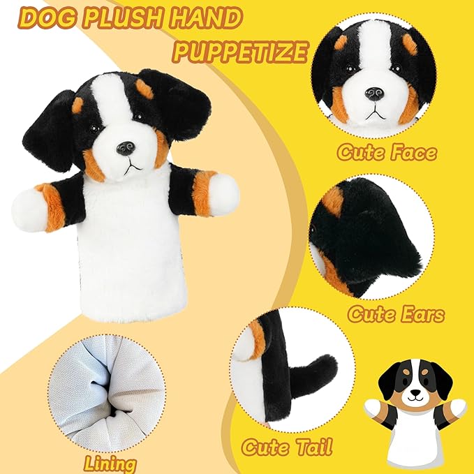 Plush Dog Hand Puppet for Children Educational Pretend Play Animal Puppet for Storytelling Classroom Theater Party Gift for Toddlers Bernese Mountain Dog