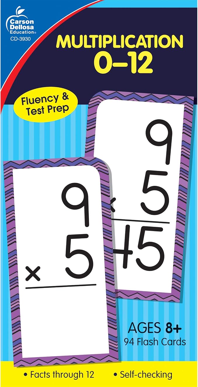 Carson Dellosa 94 Multiplication Flash Cards, Flashcards Covering All Times Table Facts Through 12, Math Games for Kids 8-12, 3rd Grade Mathematics and Up