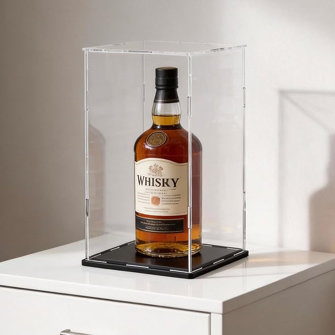 Display Case for Red Wine Bottle, Tall Acrylic Box for showcaseing Trophy, Moulded Figure, Dolls and Collectibles 5 (L) × 5 (W) × 14 (H) inch