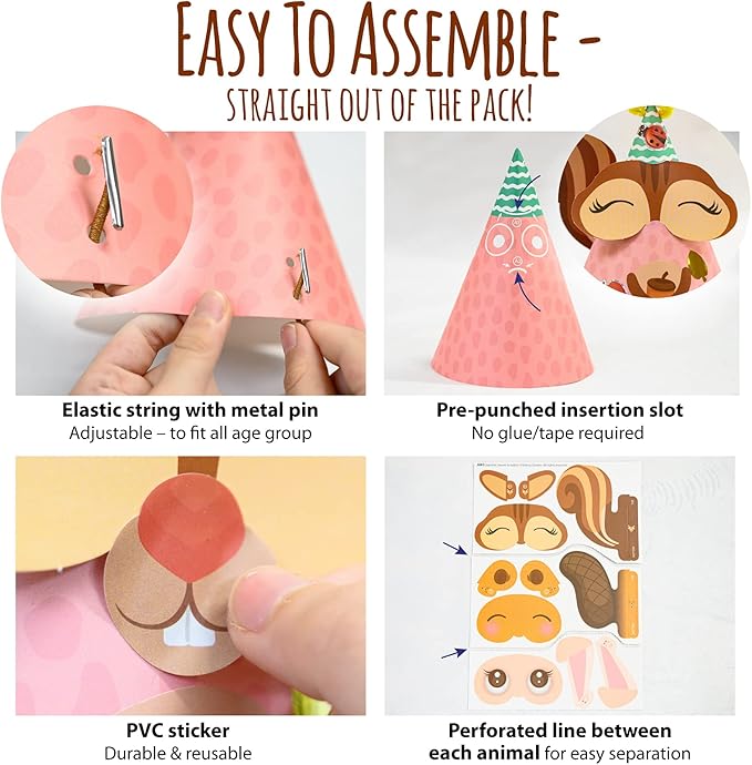 Glittery Garden Woodland Themed Christmas Party Hats Making Kit c/w Chenille Stems & Stickers. Group Activities, DIY Art Craft Home Project. Birthday, Easter & Fiesta Decoration for Kid