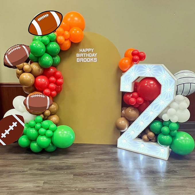 Football Balloons, Soccer Balloons with Orange Brown Green White Latex Balloons Football Prints Balloons, Sports Theme Birthday Decorations Game Day Party Supplies for Sports Theme Party