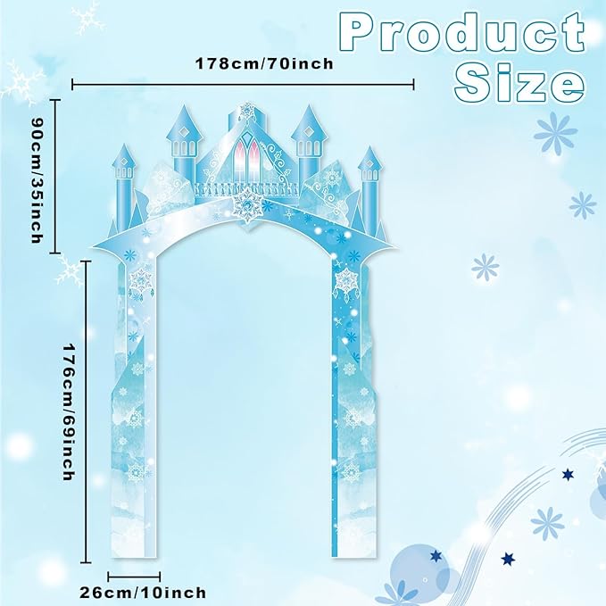 Polyester Fabric 104×70inch Winter Snow Castle Party Door Banner Wonderland Door Decoration Ice Snow Themed Backdrop for Girls Birthday Snowflake Hanging Princess Photo Booth Props Supplies