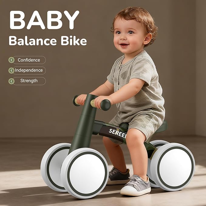 SEREED Baby Balance Bike for 1 Year Old Boys Girls 12-24 Month Toddler Balance Bike, 4 Wheels Toddler First Bike, First Birthday Gifts