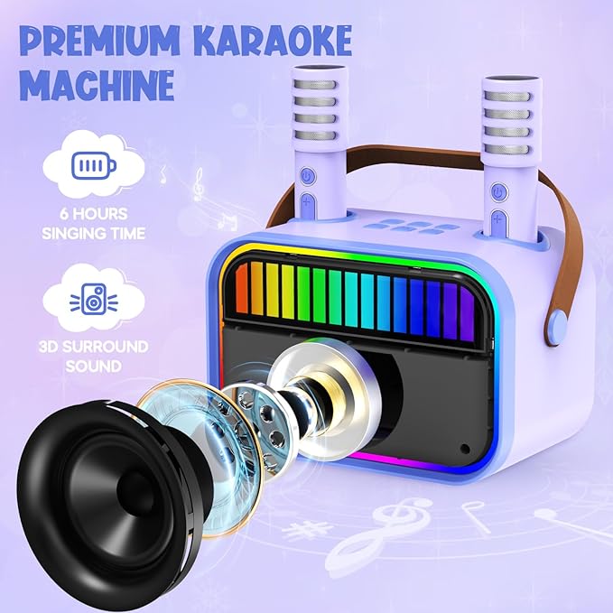Karaoke Machine for Kids, Kids Toys for 3-12 Years Old Girls Birthday Presents, Portable Bluetooth Karaoke Speaker with 2 Microphones, Girls Gifts for Kid Party Christmas Birthday(Purple)