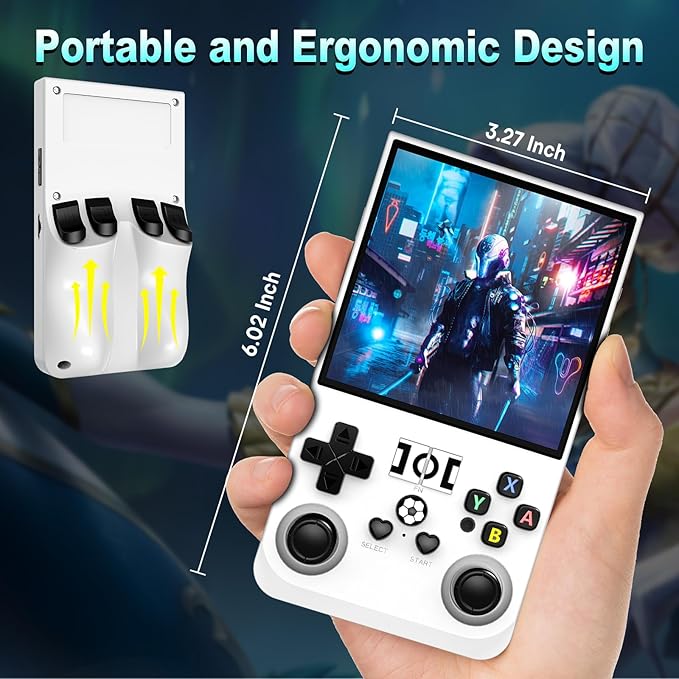 R36MAX Game Console,4.0 Inch IPS Screen Linux System with 64GB TF Card,Retro Gaming Console Built in Games,Retro Game Console for Adults,4000mAh Battery (White)