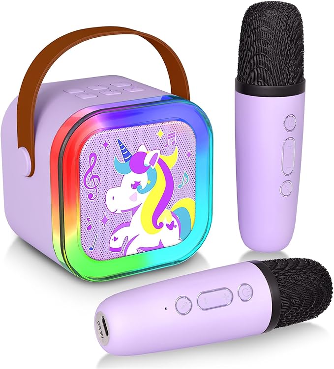 Mini Karaoke Machine with 2 Microphones, Singing Toys for Ages 3, 4, 5, 6, 7, 8 +, Best Gift for Birthday, Party, Christmas | Karaoke Machine for Kids Adults (Purple)
