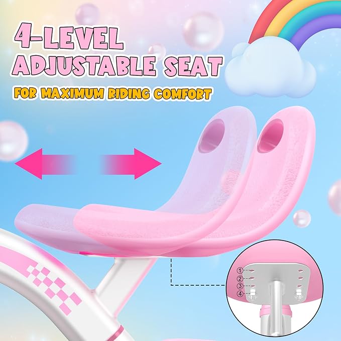 Toddler Tricycle for 1-3 3-5 Year Olds, 2 3 4 5 Year Old Girl Birthday Gifts, Pink Toddler Baby Bike, 4-Level Adjustable Seat, 3 Color Light Wheels, 2 Baskets, Outdoor Riding Toys for Ages 2-4