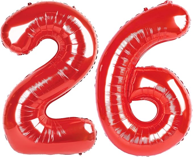 26 Number Red Balloon, Foil Happy 26th Birthday Balloon for Men & Women, 40 Inch Large Balloons for 2 6 26 62 2026 Wedding Marriage Proposal Engagement Decorations