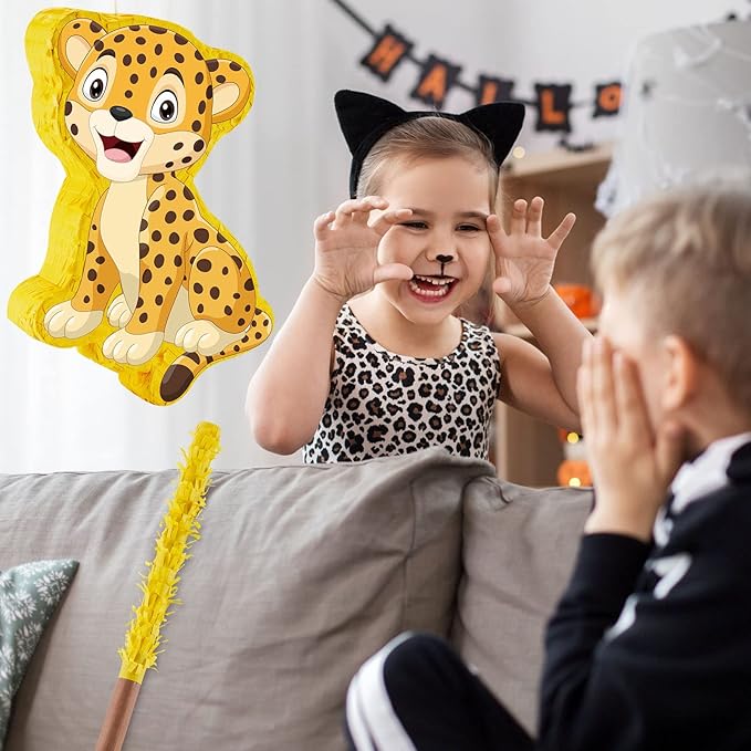 Leopard Piñatas for Safari Birthday Party Cheetah Piñata with Stick, Blindfold, Confetti for Adults Birthday Baby Shower Party Supplies