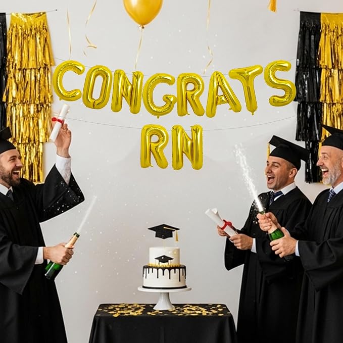 TONIFUL 2026 Nurse Graduation Decorations Gold Congrats RN 2026 Balloons 16 Inch RN 2026 Banner Class of 2026 RegisteGold Nurse Balloons Decorations 2026 Nursing Graduation Party Supplies