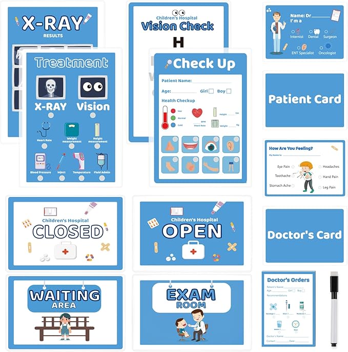 8 PCS Kids Pretend Play Doctor Set Hospital Playset for Kids Pretend Play Doctor Accessories Educational Doctor Kit Doctor Role Play Kit Double-Sided 30 Pages Pads with Pen for Toddlers