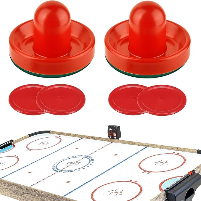 Air Hockey Pushers, Air Hockey Pucks and Air Hockey Paddles, Goal Handles Paddles Replacement Accessories for Game Tables (2Pushers, 4Pucks)