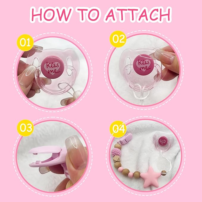 Magnetic Pacifier for Reborn Dolls - Strong Adsorption Star Pacifier Chain Clip - Fits 17-22 Inch Reborn Baby Dolls | Cute Pink Accessory Set