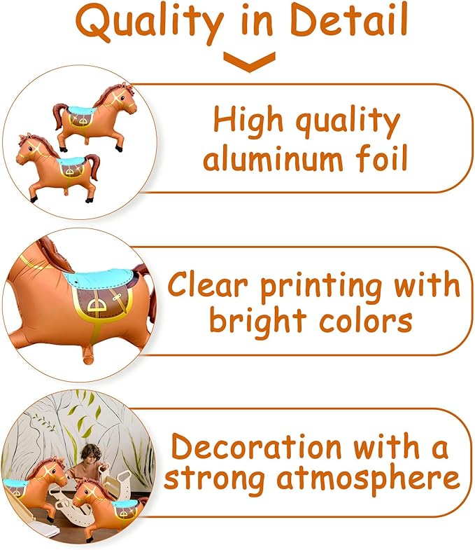 3D Giant Horse Balloons,Galloping Horse Shaped Aluminum Foil Animal Balloons for Horse Themed Party Western Cowboy Birthday Baby Shower Decorations 28 * 22"（Brown 2Pcs）