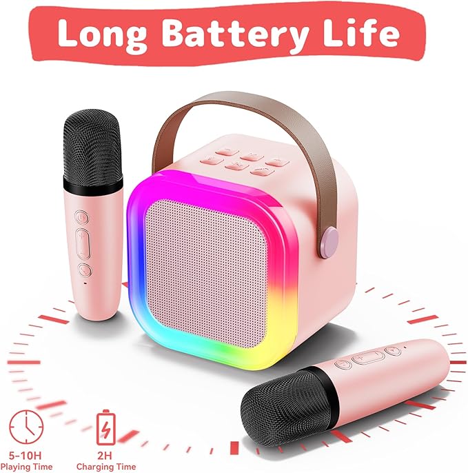 Fede Karaoke Machine for Kids Adults, Mini Karaoke Machine with 2 Wireless Microphones, Portable Bluetooth Speaker with Voice Changing Effects & LED Lights, Best Gifts Toys for Girls and Boys