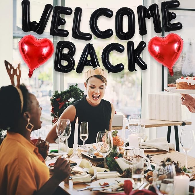 TONIFUL Welcome Back Balloons,16 Inch Black Welcome Back Foil Balloons Banner Welcome Back Party Decorations for Homecoming Party Decorations House Warming Party Family Gathering Supplies