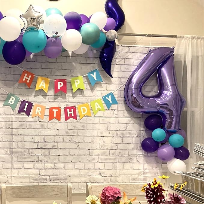 40 Inch Number Balloons 4 for Kids, Large Purple Number Balloon with Foil Helium for Girls Women 40 Years Old 4th Birthday Party Decorations Anniversary Graduation Party Decoration Supplies