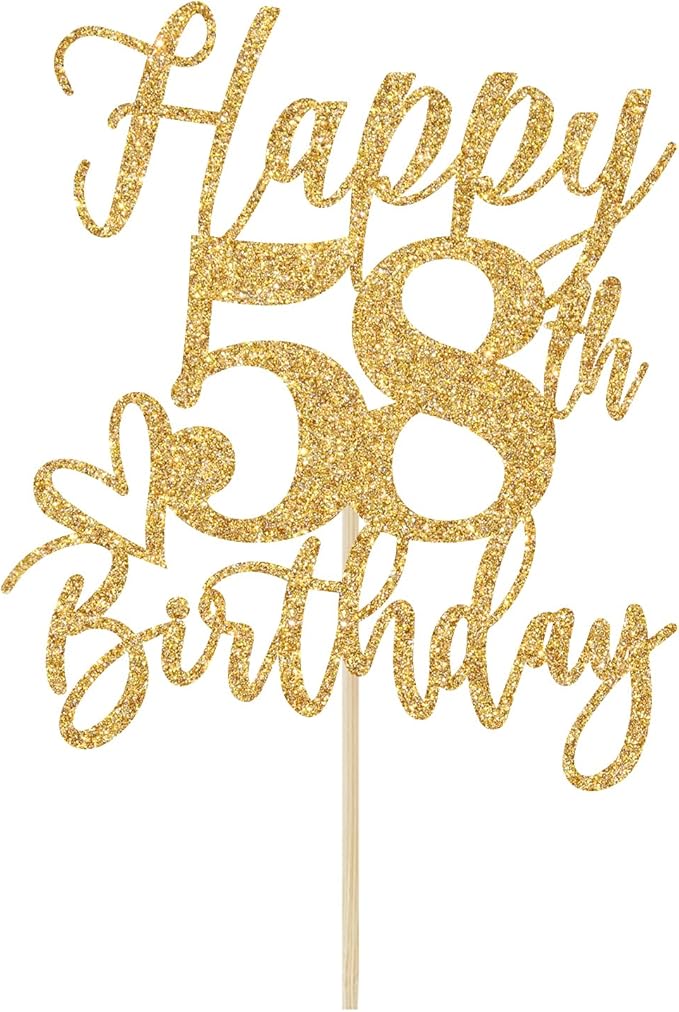 Happy 58th Birthday Cake Topper, 58 Birthday Decorations for Women/Men, Cheers to 58 Years, Hello 58, 58th Happy Birthday Party Decorations Gold Glitter