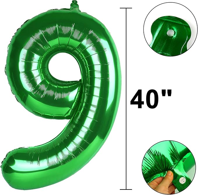 40 Inch Balloon Number 9 Green, Large Foil Green Number Balloons 9 19 29 for Girls Women, Digital 9 Helium Balloons for 90 99 Birthday Party Supplies Anniversary Event Celebration Decorations