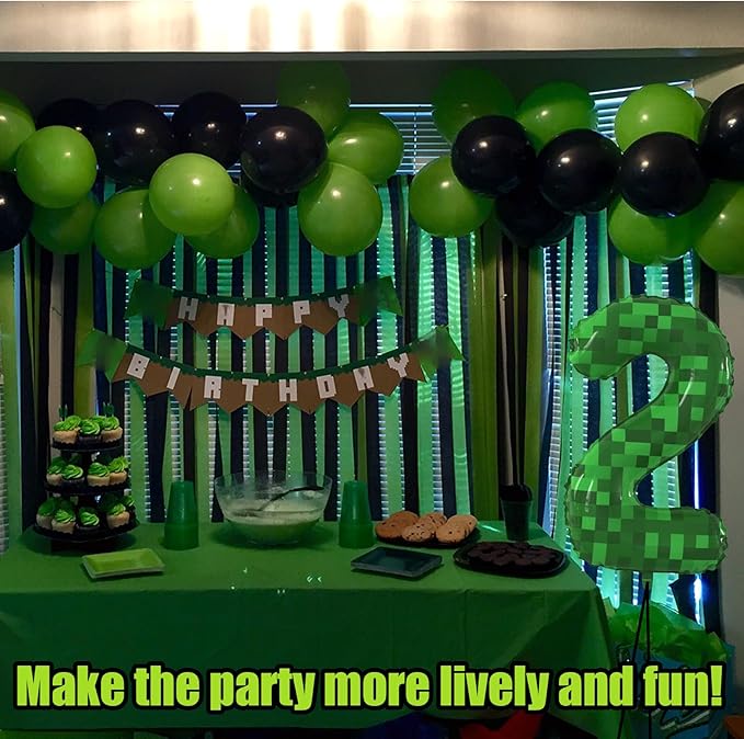 40 Inch Green Pixel Miner Theme Number Balloons Large Birthday Party Number Balloons Mining Gaming for Kids Birthday Party Decoration Supplies (Number 2)