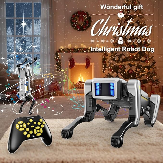 EVADA Smart Robot Dog Robotic Puppy Dog, APP/Handle Remote Control with 20+ Actions Programming Interactive Voice Commands, Durable Rechargeable Christmas New Year Companion Gift for Kids Adults