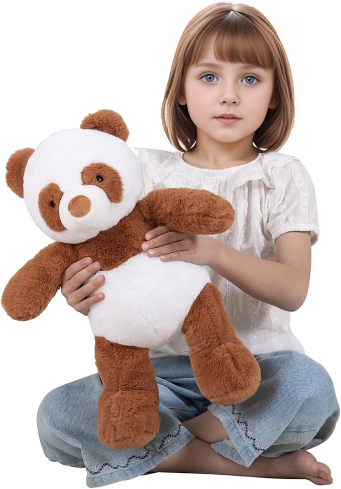 18" Panda Stuffed Animal Plush Toy Cute Soft Body Plushies Doll Kawaii Giant Panda Bear, Room Decoration Brown Bear Throw Pillow, Gift for Kids Boy Girl Birthday Valentines Christmas