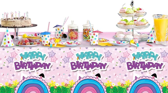 3PCS Cute Cartoon Cat Tablecloth Set for Kids Boys Girls Birthday Party Cute Cartoon Cat Table Cloth -54x108in