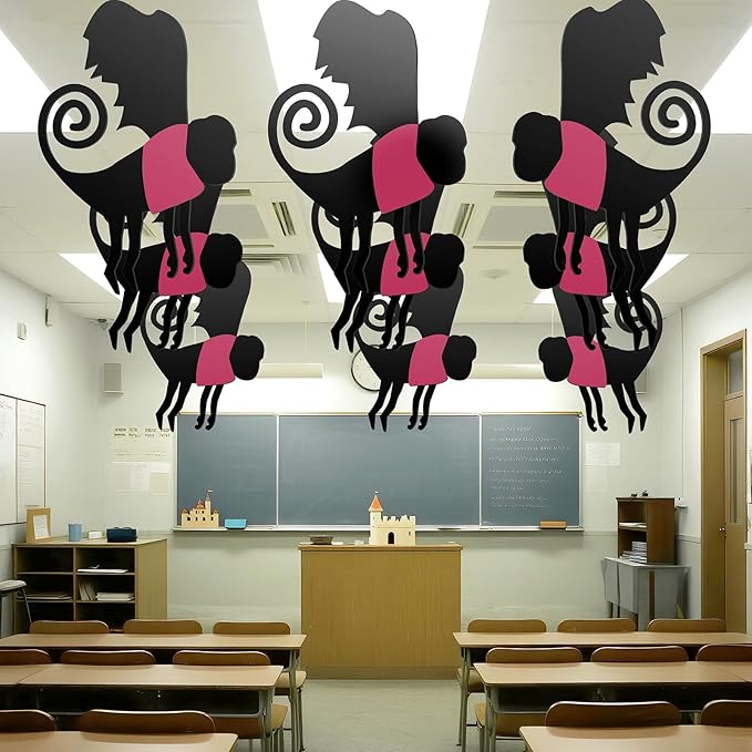 Preboun 15 Pcs Wizard Party Flying Hanging Monkey Decorations, Flying Hanging Monkey Banner Ceiling Decor for Classroom Pink and Black Wizard Party Decoration(Rose Pink, Funny)