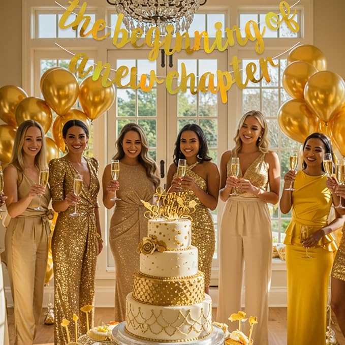 BEISHIDA Double-Sided Gold The Beginning of A New Chapter Banner,Farewell Book Themed Housewarming Party Congratulations Decorations,Going away party Garland,Graduation Sign 2026 Banner,retirement Supplies