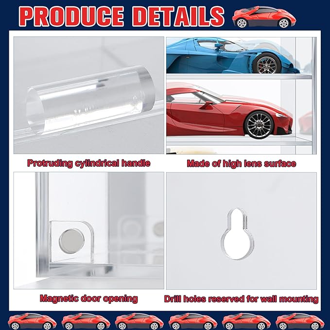Juexica Clear Acrylic Toy Car Display Case 1: 24 Scale Diecast Display Box Wall Mounted Shelf for Storage Toy Car Mini Model Race(24 Grids)
