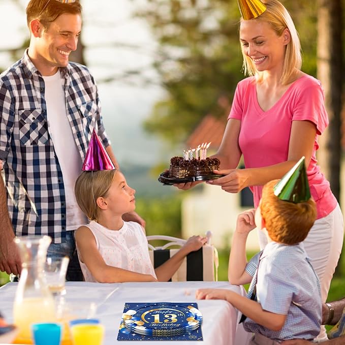 Happy Birthday Decorations for Boys13 Year Old Party Decorations Disposable Tableware Include 13th Birthday Plates and Napkins for Official Teenager 13th Birthday Party