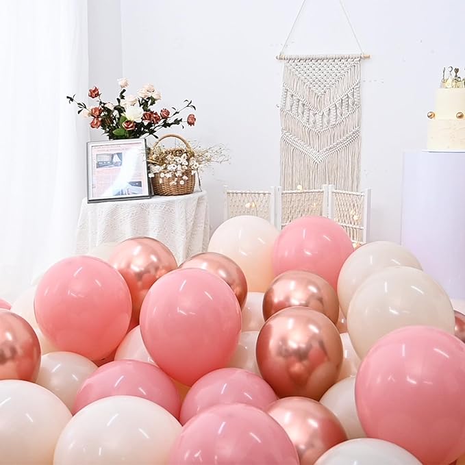 Blush Pink Balloons, 60 Packs 12 Inch Retro Pink Double Stuffed Nude Beige Balloon, Dusty Pink and Rose Gold Boho Balloons Set for Girls Women Birthday Bridal Baby Shower Weddings Party Decoration