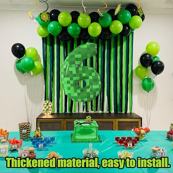 40 Inch Green Pixel Miner Theme Number Balloons Large Birthday Party Number Balloons Mining Gaming for Kids Birthday Party Decoration Supplies (Number 6)
