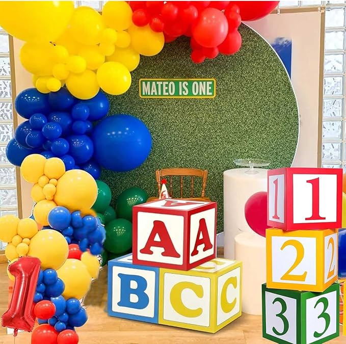 6 Pcs Cartoon Friend Street Party Decoration ABC and 123 Alphabet Balloon Box Back to School Decoration Cartoon Story Decor for School Graduation Birthday Party Supplies