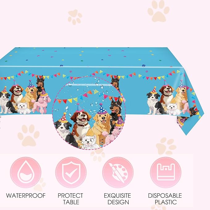 41Pcs Pet Dog Birthday Party Supplies Retro Dog Paper Plates and Napkins Colorful Puppy Birthday Plastic Tablecloth Tableware Disposable Pet Dinnerware Decor Set for Kids Party Baby Shower Table Decor