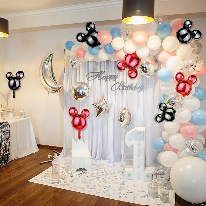 24 Pcs Mouse Head Foil Balloons Red Mouse Birthday Mylar Balloons Party Supplies Kit Black Mouse Aluminum Foil Balloon for Kids Birthday Baby Shower Theme Party Decoration Supplies Photo Props,18"