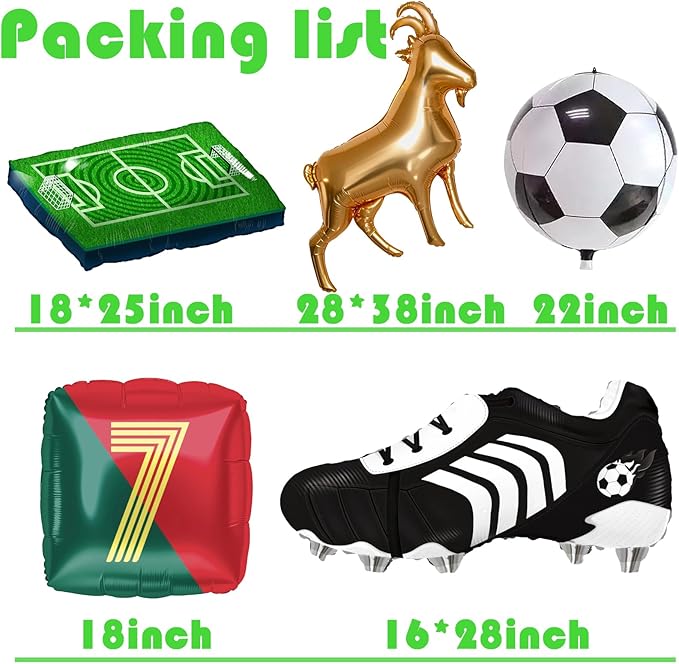 4D Football Balloons Set - Soccer Field, Cleats, Jersey & Goat Shapes | Sports Party Decorations for Fans, Birthday, Game Day (red &green)