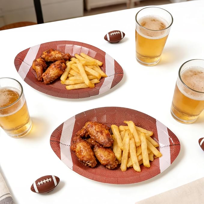 50Pcs Football Paper Plates Party Supplies - Football-Shaped Disposable Dessert Paper Plates for Sports Events, Touchdown and Birthday Party Decoration