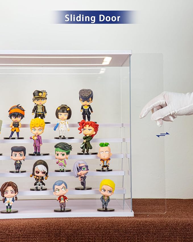 Clear Acrylic Display Case with Light , 4 Tier Display Box Stand Assembly Dustproof Protection Showcase for Collectibles Action Figures (White 12.6×9.6×10.6in; 32×24.5×27cm)