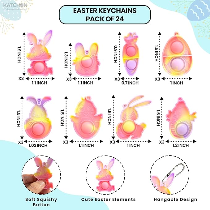 KatchOn, Easter Pop Fidget Keychains - Pack of 24 | Easter Basket Stuffers, Easter Egg Fillers, Mini Bubbles Party Favors, Easter Party Favors, Easter Party Supplies, Easter Gifts