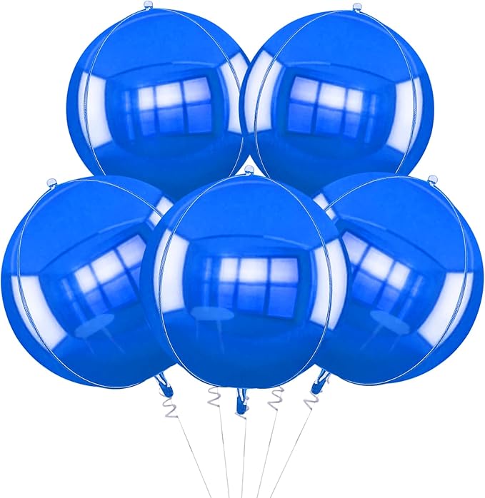 TONIFUL 8Pcs Large Blue 4D Giant Round Foil Balloon 22inch Big Mirror Metallic Mylar Sephere Balloons for Christmas New Year Birthday Party Graduation Wedding Baby Shower Decoration Supplies