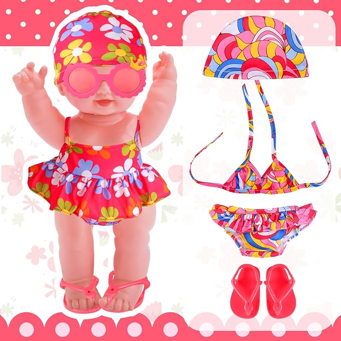 Kajaia 8 Pcs Doll Clothes 18 Inch Doll Clothes and Accessories Dress Flip Flops Hat Outfit Swimsuit Accessories for 18 Inch(Lovely)