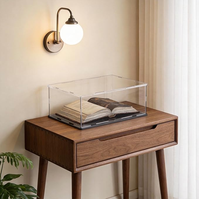 Display Case for Book & Stamps, Flat Acrylic Box for showcaseing Coins, Cards, Photos, Album, Jewellery, Books and Collectibles 16 (L) × 13 (W) × 5 (H) inch