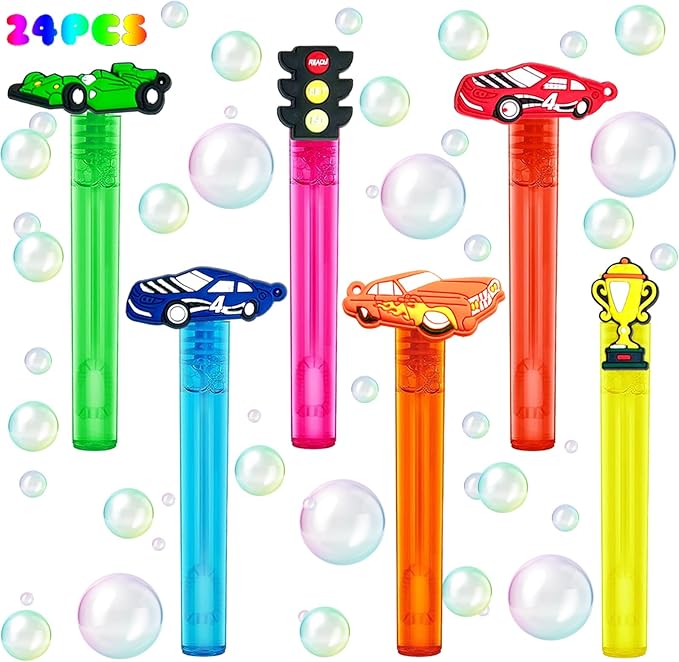 Race Car Party Favors,24Pcs Race Car Bubble Wands for Kids,Cool Bubble Wand for Birthday Party Supplies,Classroom Prizes Pinata Goodie Bag Stuffers Gifts