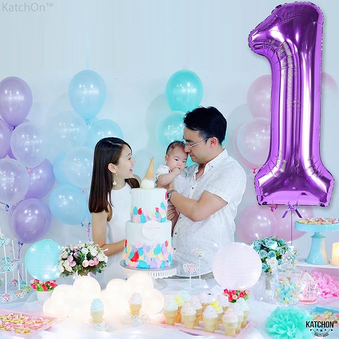 KatchOn, Purple 1 Balloon Number for First Birthday - 40 Inch | Number 1 Balloons for 1st Birthday | 1 Balloons for 1st Decorations | Purple Number One Balloon For Happy Anniversary Decorations