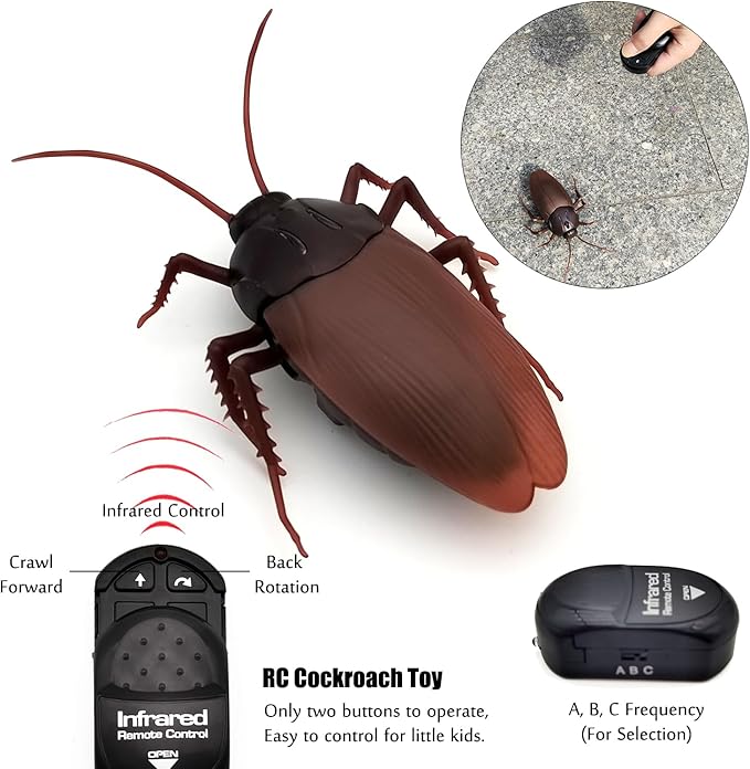 Tipmant RC Cockroach Remote Control Car Vehicle Animal Toys Electronic Realistic Insect Bug Glowing Eyes Cat Pet Kids Gift