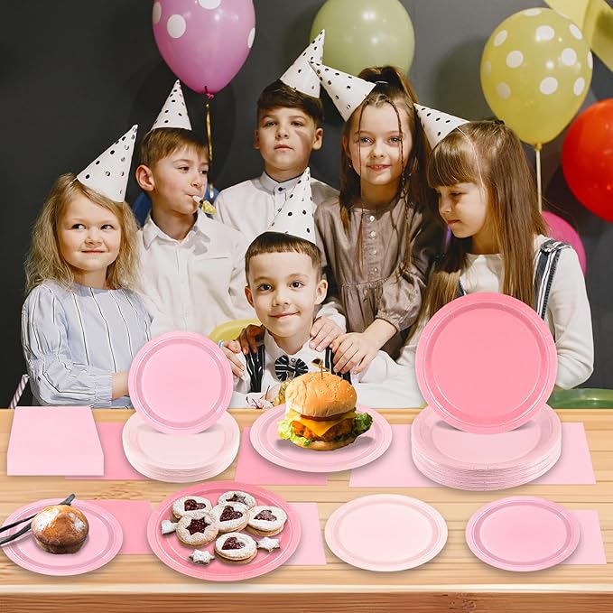 180Pcs Pink Paper Plates Party Supplies Boho Paper Plates and Napkins Serve 60 Disposable Tableware Set for Birthday Party Decorations Game Day Family Holiday Sports Events