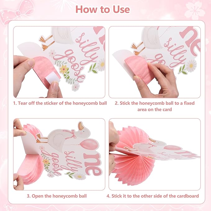9Pcs One Silly Goose Birthday Decoration Girls Pink White Silly Goose Birthday Honeycomb Centerpieces Silly Goose Theme Party Decor for 1st Birthday Baby Shower Party Supplies Gender Reveal