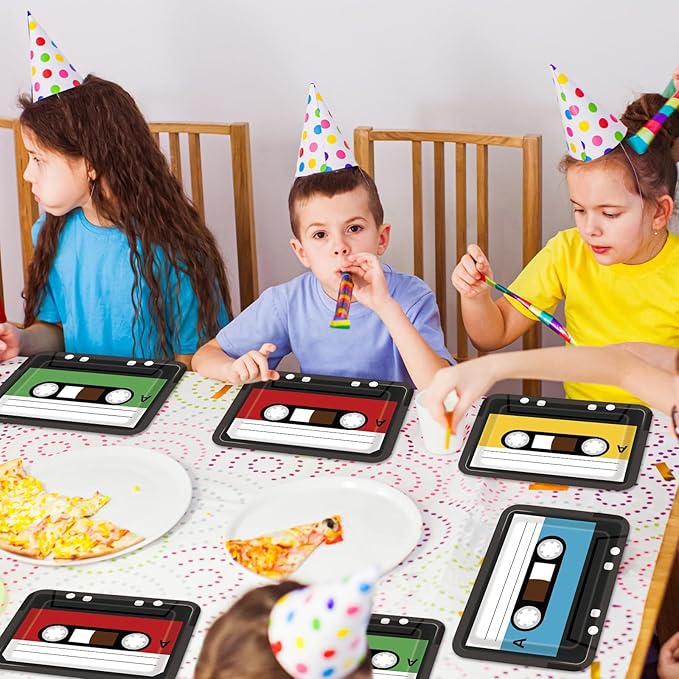 40PCS Cassette Tape Plates 70s 80s 90s Party Decorations 10 x 7 Inch Retro Square Paper Plates Tableware Music Themed Party Disposable Dinnerware for Retro Disco Hip Hop Kpop Theme Birthday Supplies