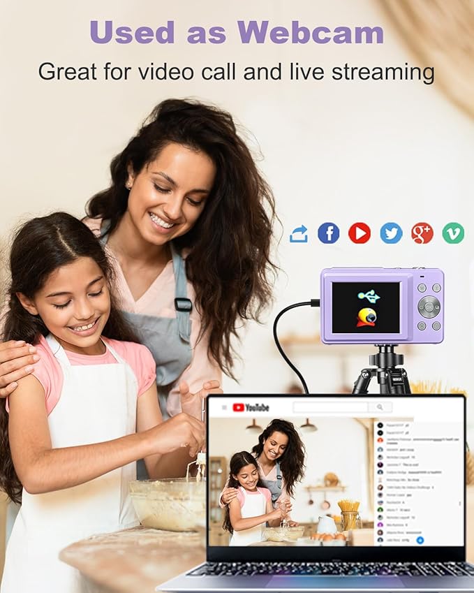 Digital Camera Small Camera for Photography Digital Point and Shoot Cameras with FHD 1080P, 32GB Card, 16X Zoom Anti Shake Kids Camera, Purple